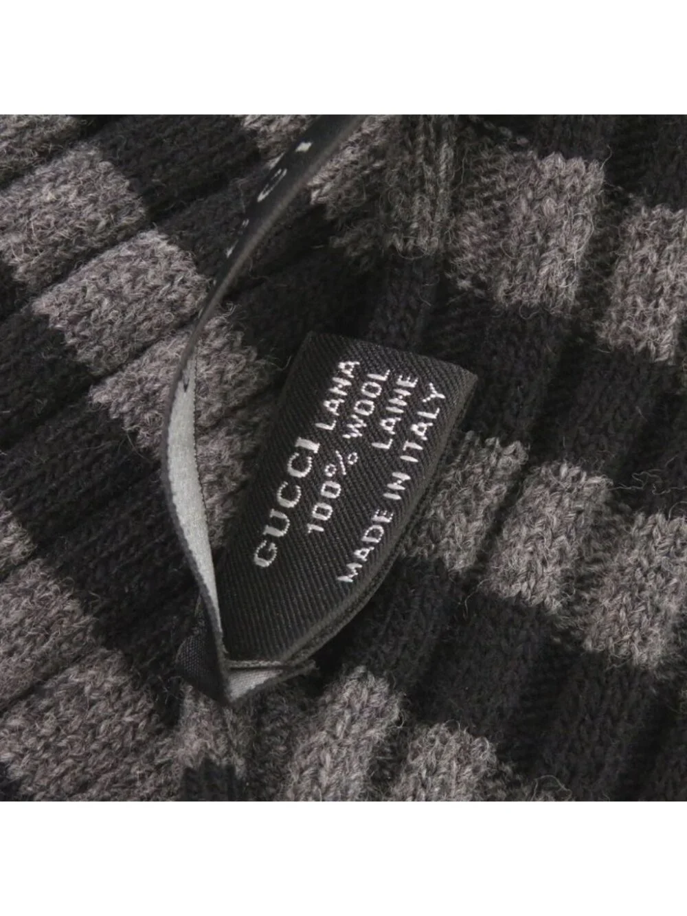 Gucci Fringe Wool Gray Black Scarf